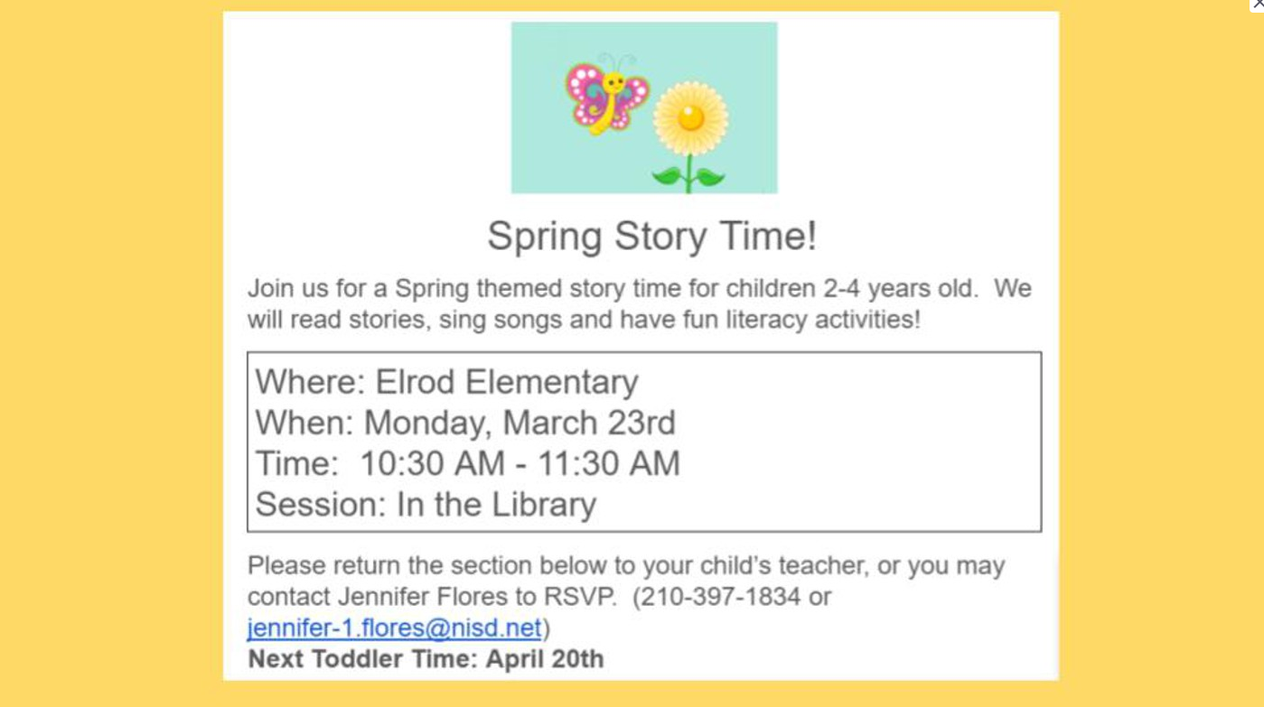 Elrod Library Toddler Time - Monday, March 23, 2026 at 10:30 am to 11:30 am