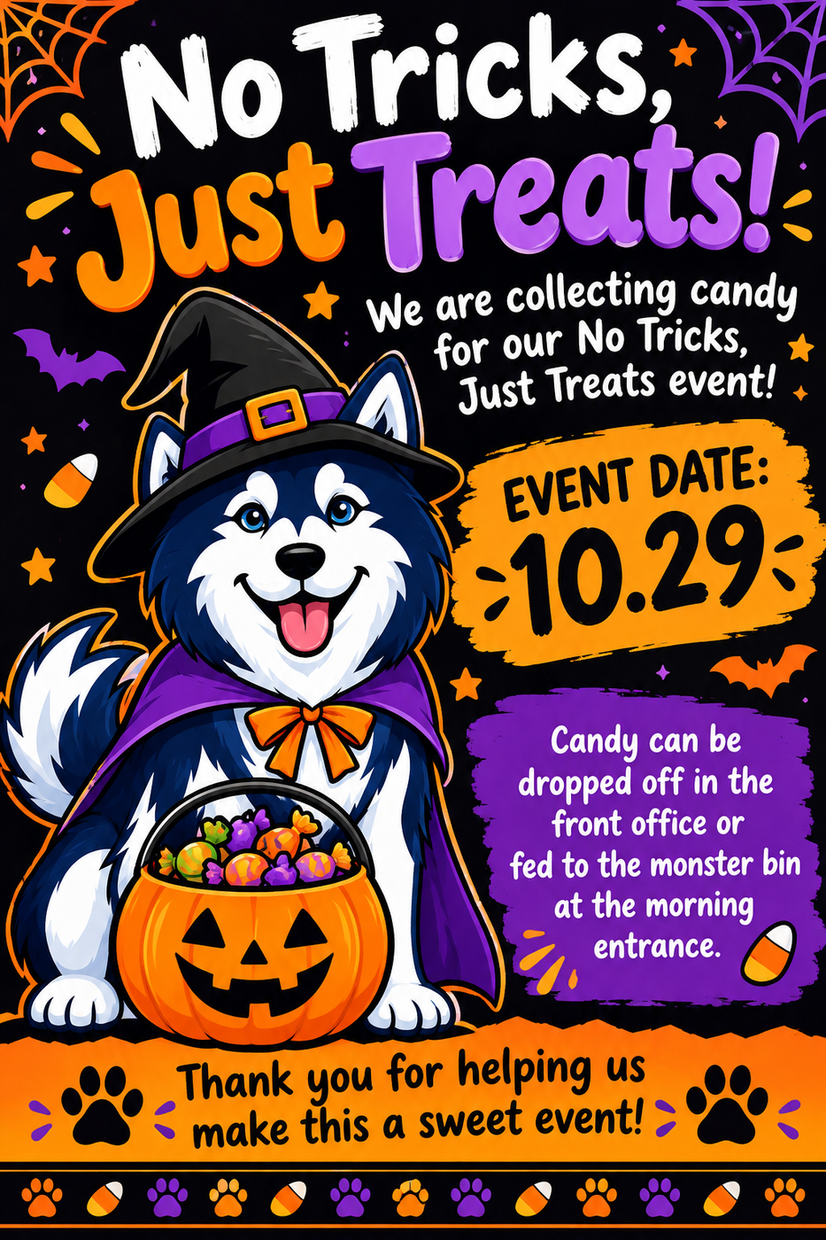 Flyer with collecting candy event's details