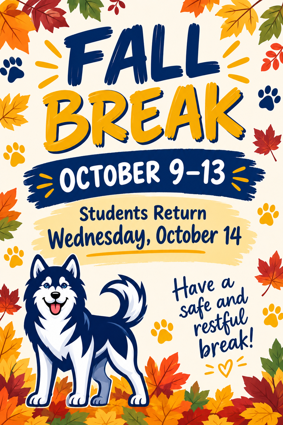 Flyer for Fall break and its details