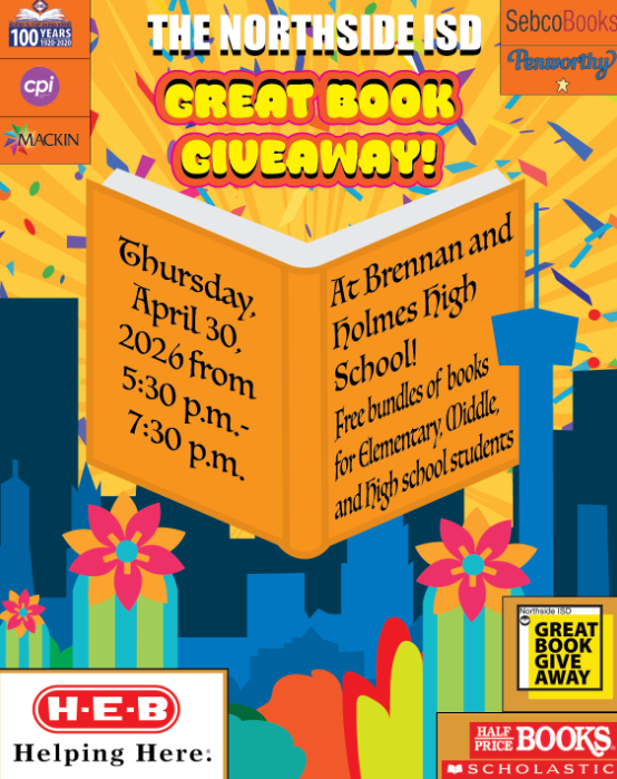 NISD Great Book Giveaway April 30 5:30-7:30 pm at Brennan and Holmes high schools