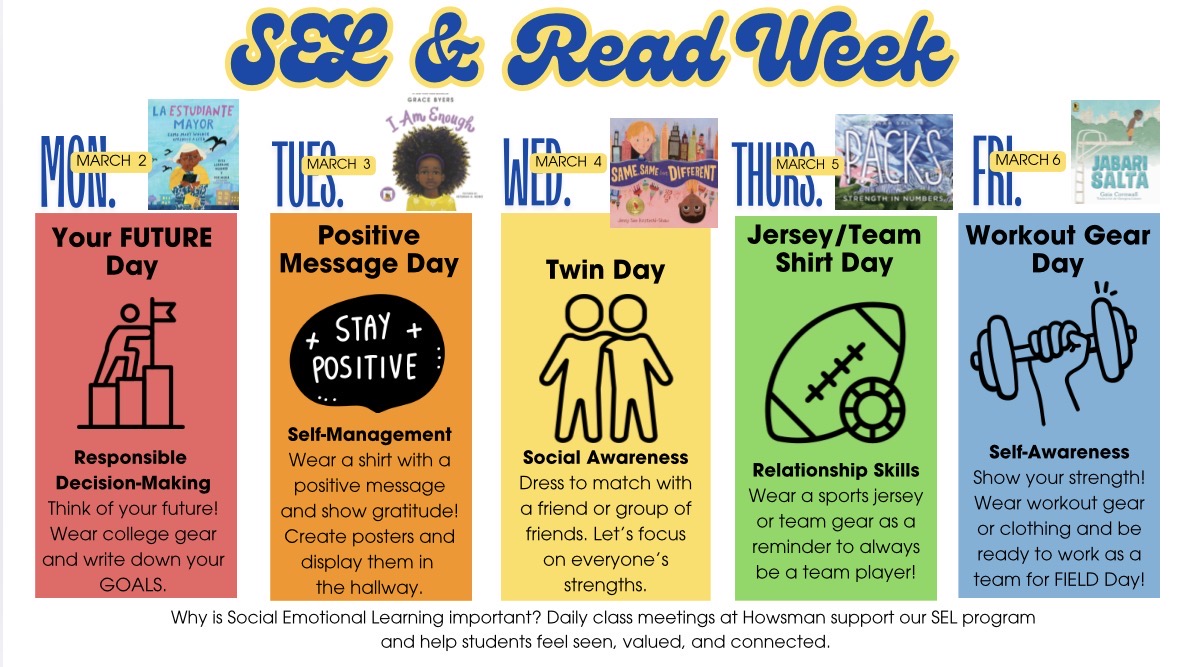 Social Emotional Learning and Read Week with Dress Up days in English