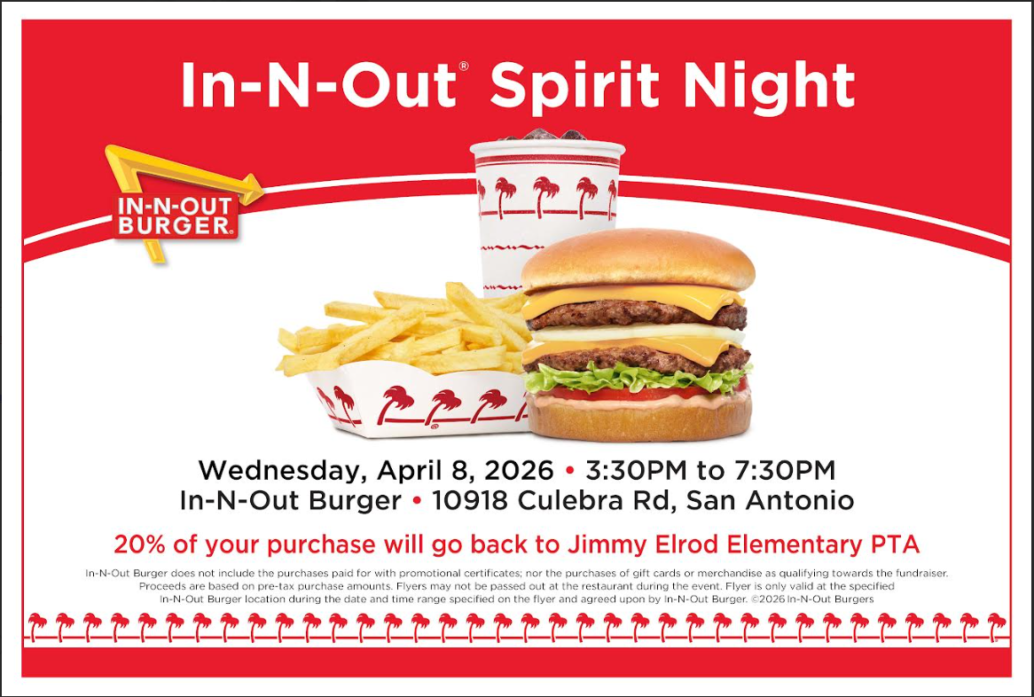 Elrod's Eagles Spirit Night at In-N-Out ~ Apr. 8, 2026 ~ 3:30pm to 7:30pm