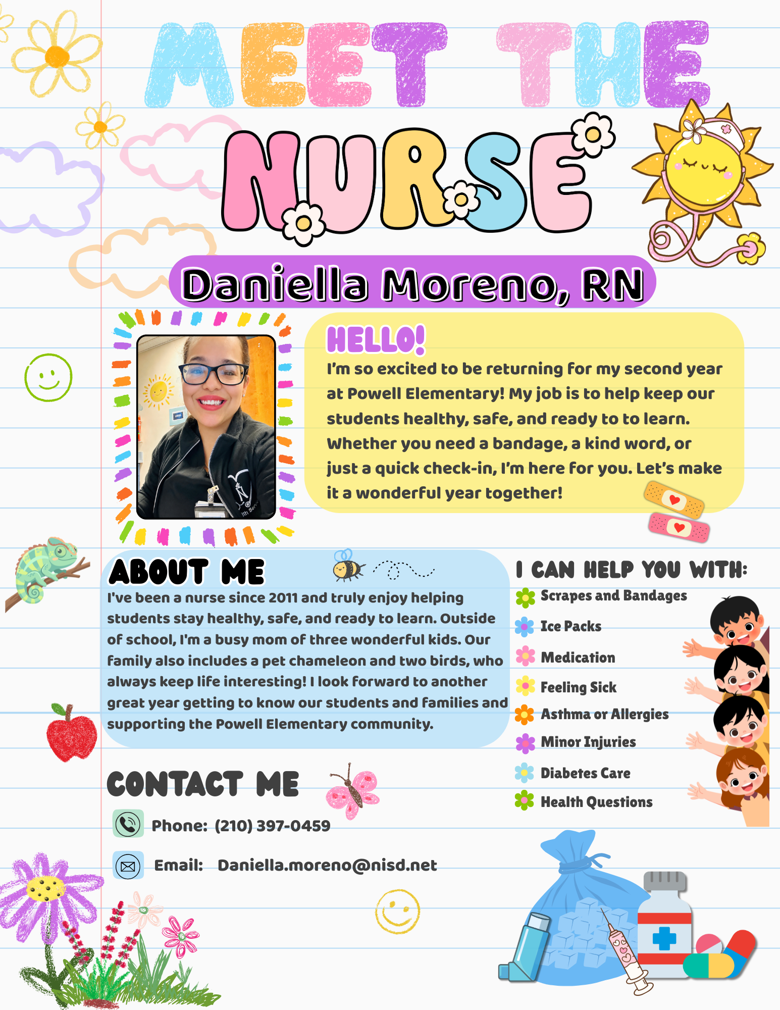 Picture and bio of School's nurse