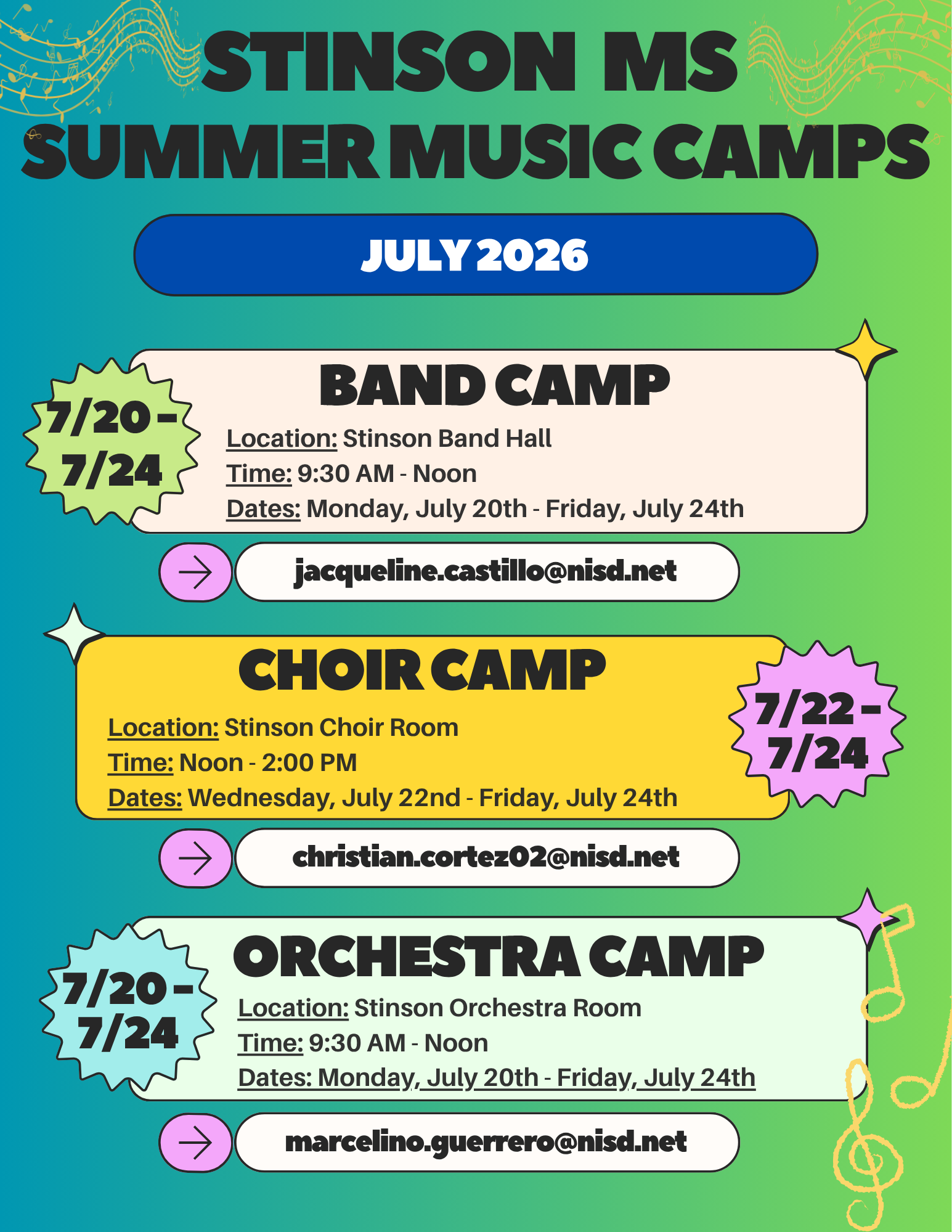 Summer music camp dates