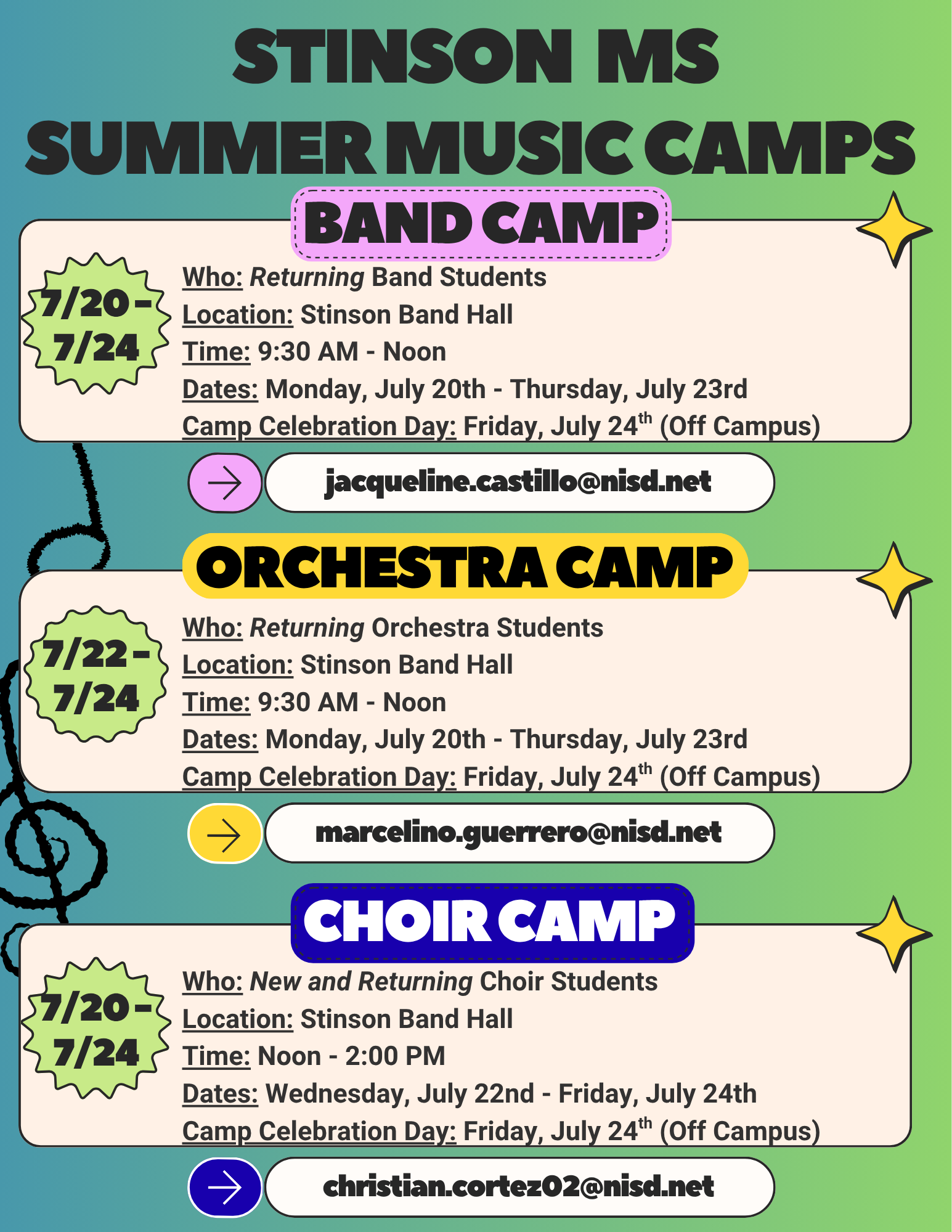 Summer music camp dates