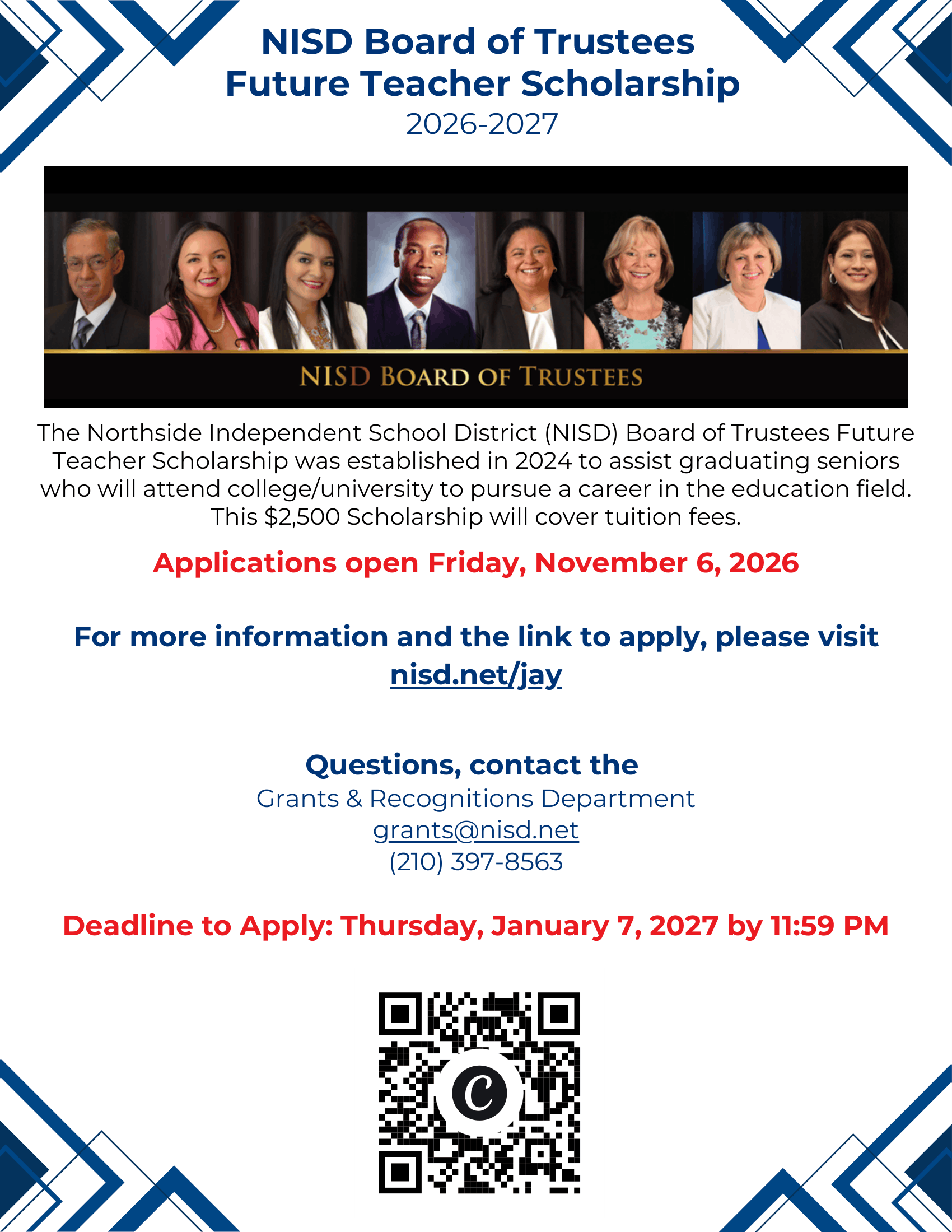 NISD Board of Trustees Future Teacher Scholarship Flyer