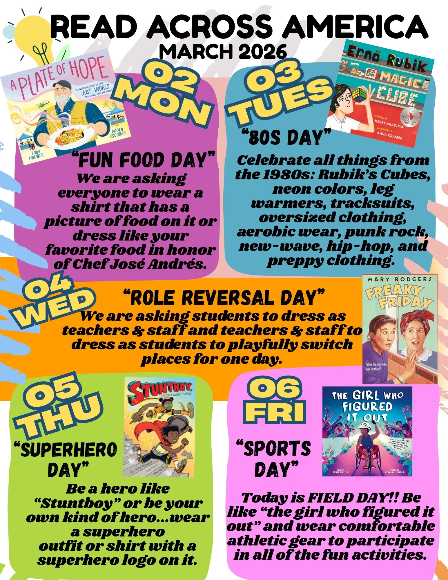 Read Across America flyer with dress up days details