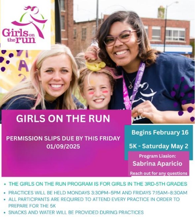 Flyer with Girls On The Run Club details