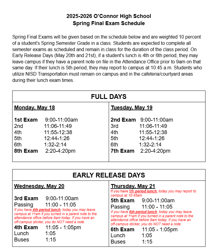 Final Exam Schedule