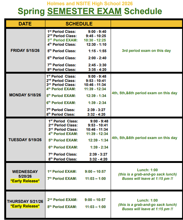 spring exam schedule 