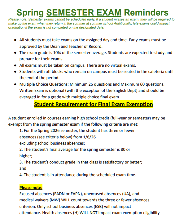 spring exam schedule reminders 