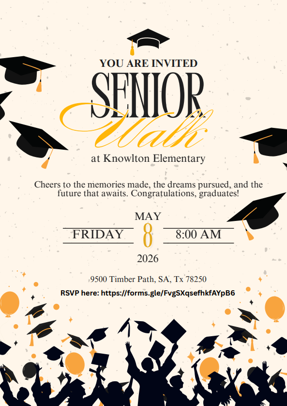 Calling all former Knowlton students!! You are invited to our Senior Walk on Friday, May 8, 2026.   Please RSVP using this link: https://forms.gle/FvgSXqsefhkfAYpB6   We hope to see you then!