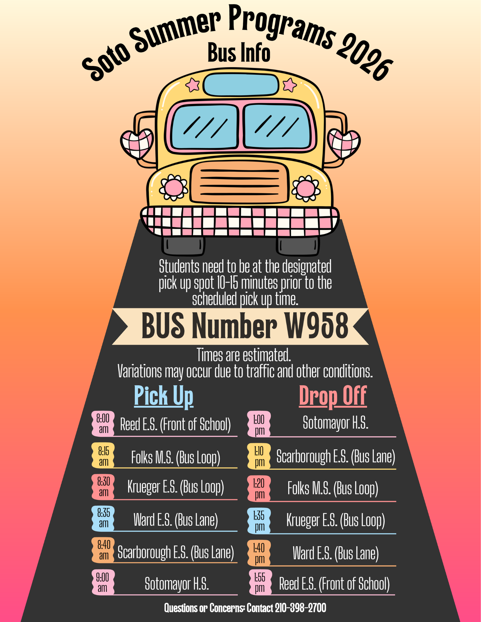 Sotomayor HS Summer Programs 2026 Bus Information
