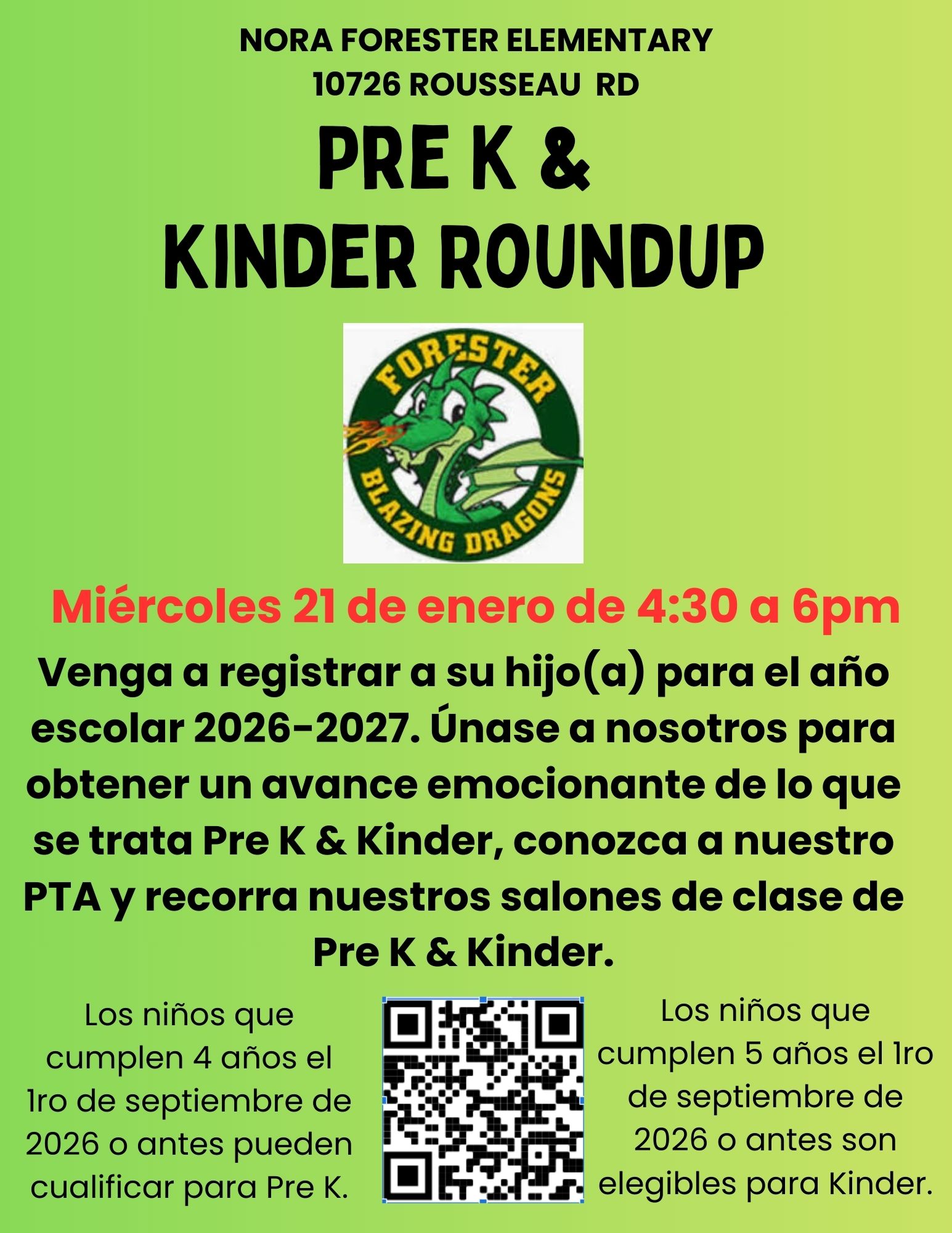 image of information of Spanish version of forester kinder and pre-k roundup