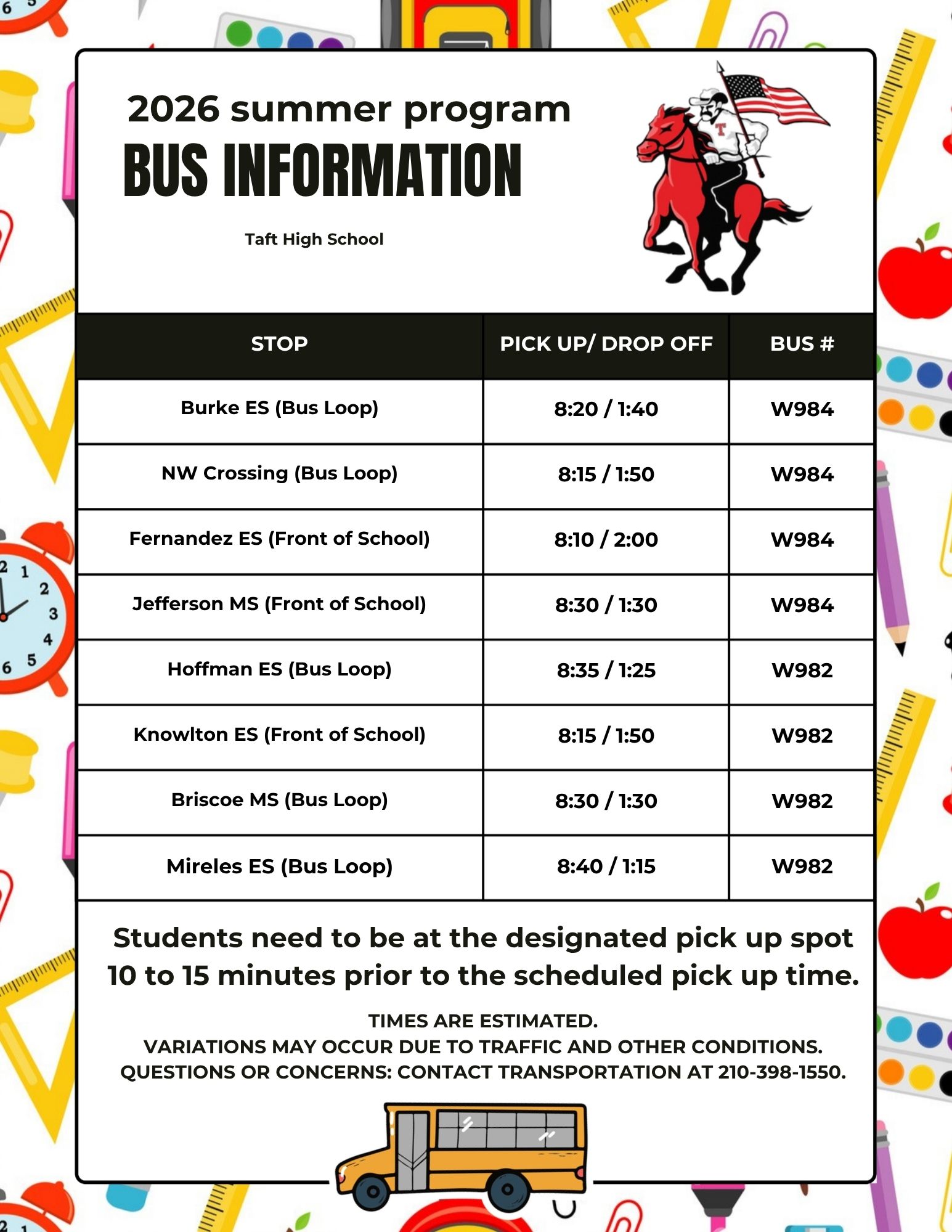 2026 Summer Bus Information