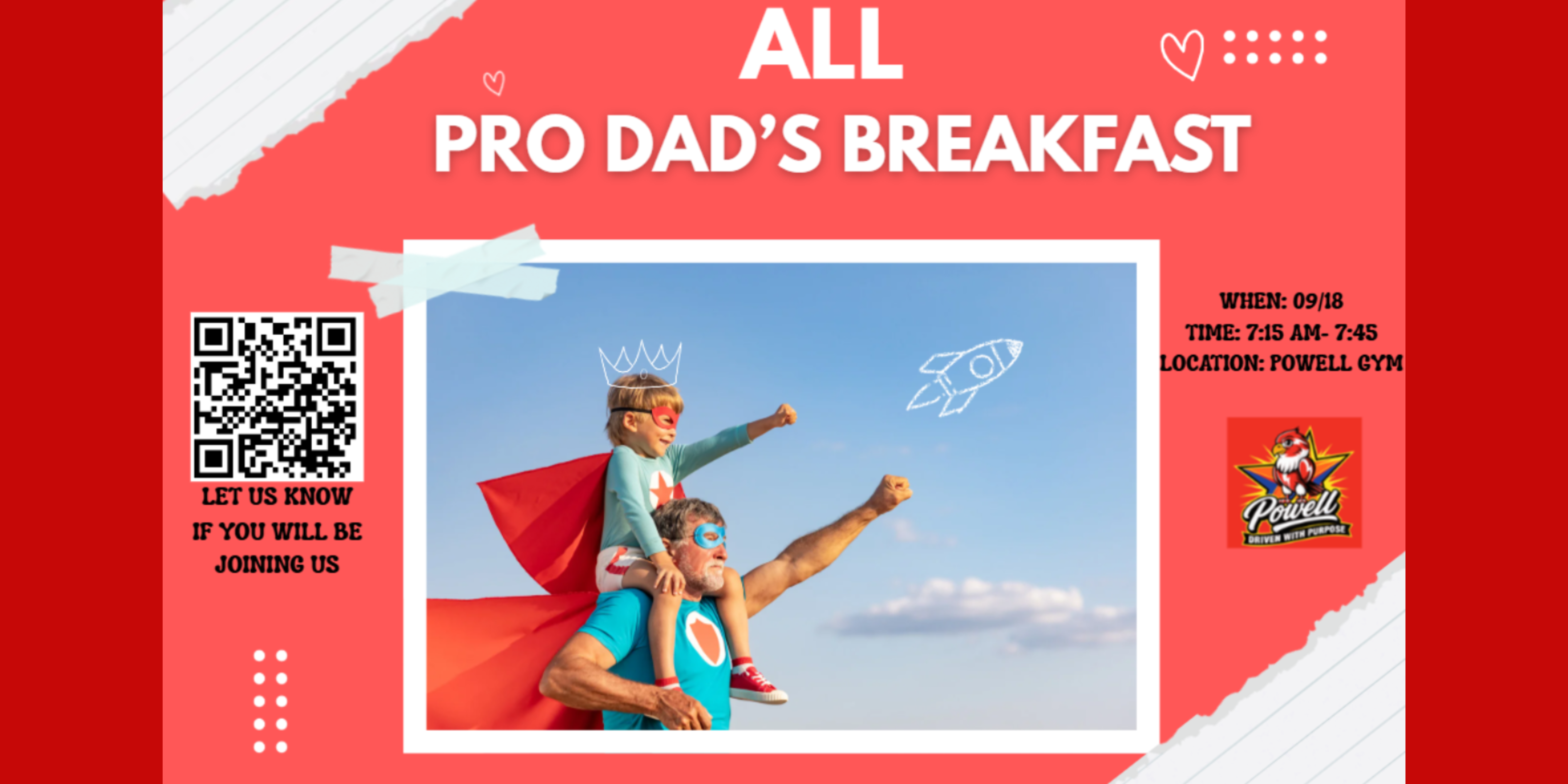 Pro Dad's Breakfast day flyer with event's details
