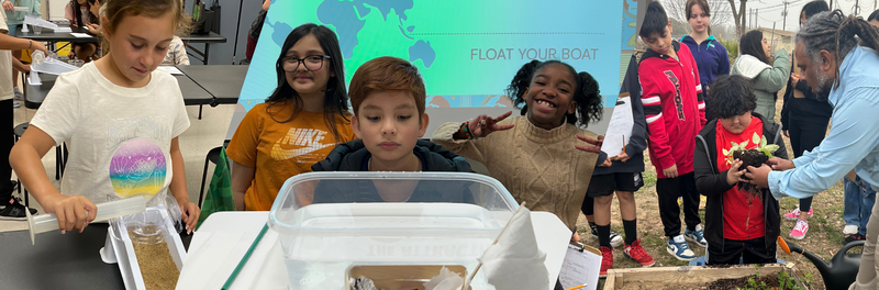 Students learning stem activities of gravity, floating, and environmental.