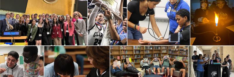 Collage of photos that includes students in different classrooms