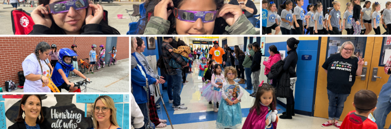 Solar Eclipse, Dance team, bike rodeo Veteran's Day Celebration and Book Character Parade