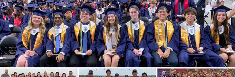 OHS students at graduation, Golf team, OHS staff, & OHS Cheer