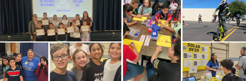 Knowlton students in classrooms, bike rodeo, Spanish Spelling Bee and Discovery/Art Event