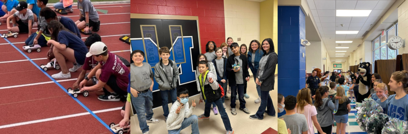 Collage of campus student clubs. Robotics and solar racers pictured 