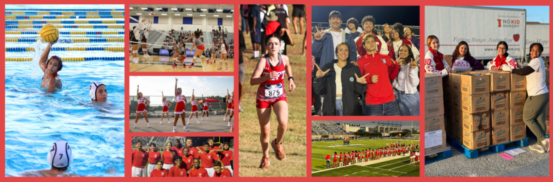 Photo collage water polo, cheer, volleyball, cross country, rotc, football Taft students