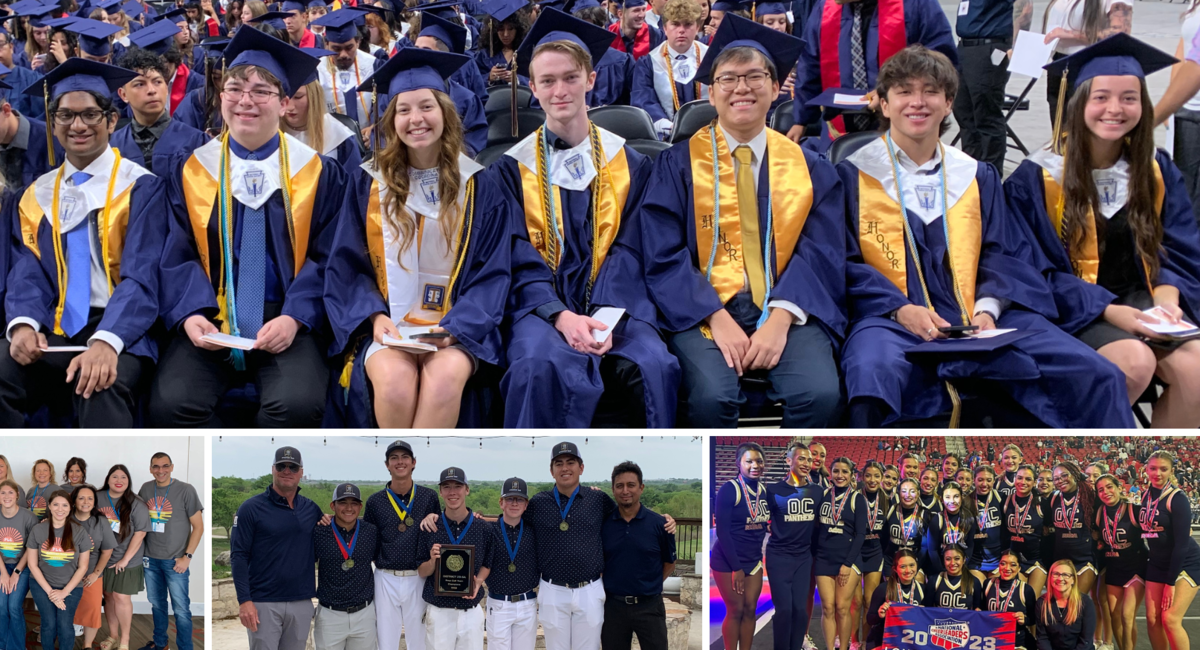 OHS students at graduation, Golf team, OHS staff, & OHS Cheer
