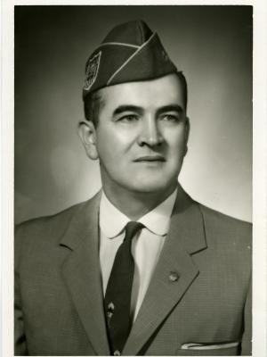 Formal black and white studio photograph of Dr. Hector P Garcia