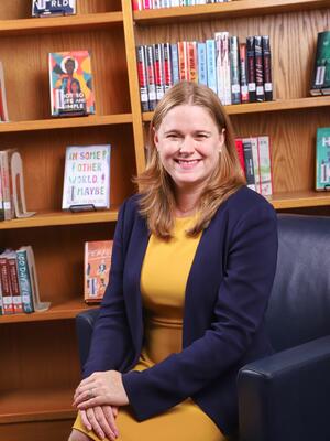 Dr. Erin McKinney in the Larry Martin Library 