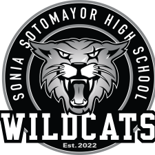 Sotomayor Wildcats logo, gray wildcat in center surrounded by the words sonia sotomayor high school