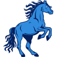The blue Folks fighting stallion stands proudly with white eyes and flowing mane