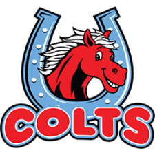 The Franklin School mascot Logo, a red horse with a blue horseshoe.
