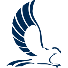Image of campus logo of a blue outlined hawk.  