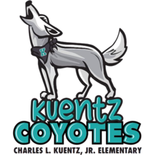 School Logo For Kuentz Elementary Of A Howling Coyote