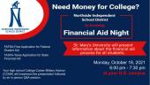 Graphic flyer announcing Financial Aid Night on Oct. 18