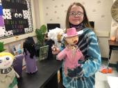 Lydia with her Queen Elizabeth and corgi creation