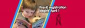 Pre-K registration begins April 1 with picture of young kid reading to a stuffed bear