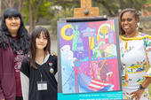 Raba Elementary School: Art Teacher Katrina Gonzalez, Ena Amakusa, and Principal Francesca Neal