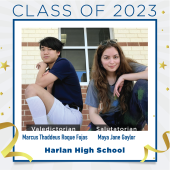 Photo collage of Harlan HS Valedictorian and Salutatorian