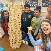 STEM class activity. Students participate in group assignment.